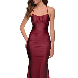 La Femme Shiny Jersey Trumpet Gown